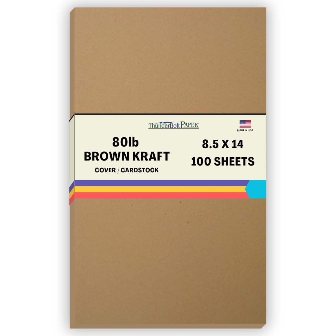 100 Brown Kraft Fiber 80# Cover Paper Sheets - 8.5" X 14" (8.5X14 Inches) Legal|Menu Size - Rich Earthy Color with Natural Fibers - 80lb/pound