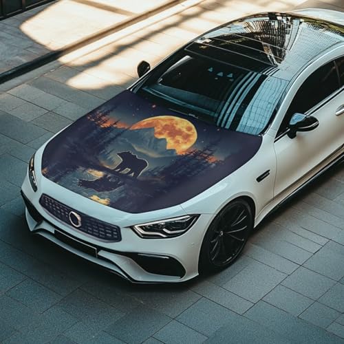 Image of Car Hood Cover All Weather Protection Automotive Exterior Accessories Universal Fit Hood Covers for Cars, Trucks, SUV, or Van Full Coverage with Elastic Band, Forest Bear