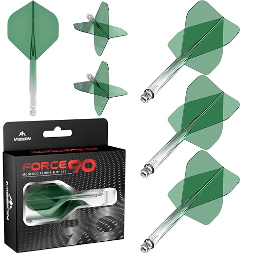 Mission Darts Force 90 | Integrated Precision Moulded Dart Flight and Shaft System, Pack of 3 Professional Highly Durable Combined Dart Flights and Stems | Standard No.2 (Green Gradient, Tweenie)