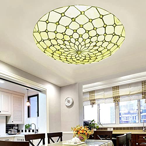 More Change 20" Tiffany Style Chandelier Retro Hand-Made Stained Glass Ceiling Light Vintage Round Flush Mount Lights Fixture For Bedroom Hallway Entryway #TOP6