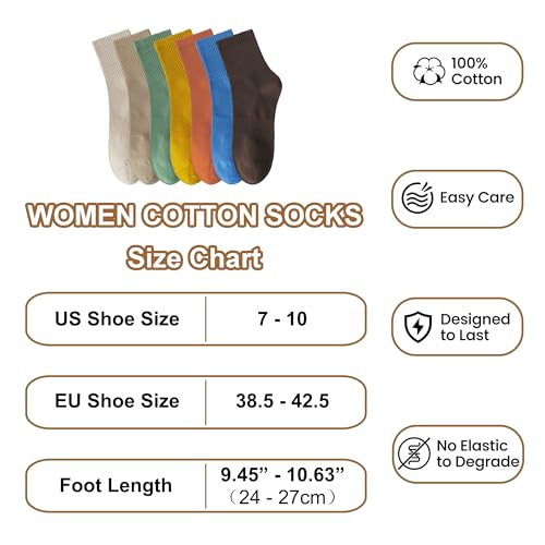 Image of Womens Cotton Anti-Pilling Quarter Crew Socks | Moisture-wicking, Odor-control, Lightweight, Office /gym, 7-pair, US 6-10