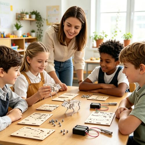 Perro mecánico de madera con control por voz kit científico infantil de experimentos educativos STEM 2