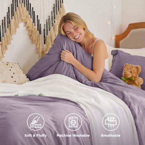 Image of Bedsure Prewashed Twin Duvet Cover, Cotton-Like Bedding Set, Dusty Purple | Ultra Soft, Relaxed Texture, Twin XL Breathable Comfort, Hidden Zipper, 8 Corner Ties, Easy Care, Year-Round Use