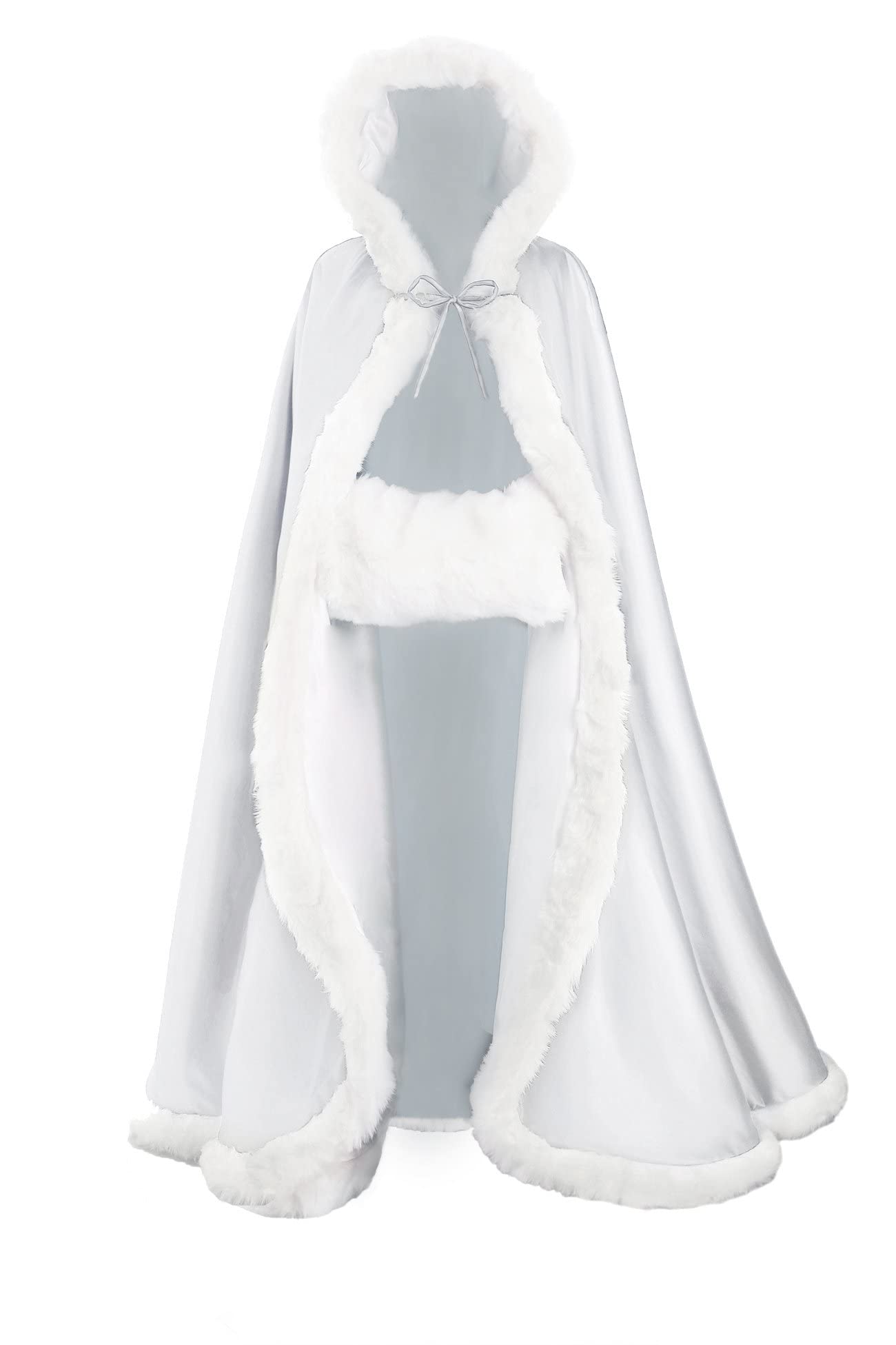 BEAUTELICATE Capa con Capucha Mujer Invierno Estolas Pelo Largo Poncho para Vestido de Novia Boda Fiesta Navidad Halloween （55in,Blanco）