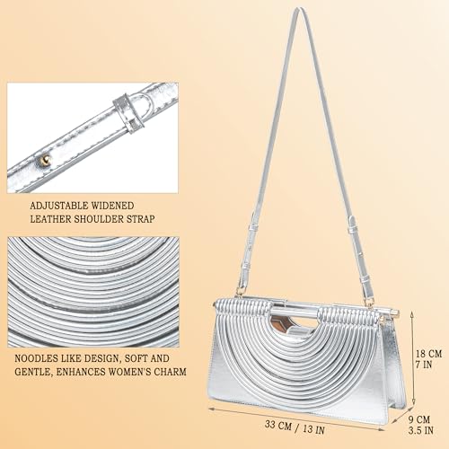 Image of Trendy Woven Evening Clutch Purse Half Round Designer Shoulder /Crossbody Bag Top-Handle Satchel Handbags