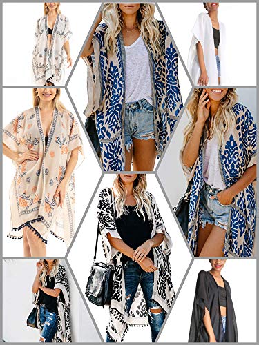Damen Kimono Cardigan Strand Sommer, Loose Lange Boho Bikini Cover Up, Oversized Mode Leichte Frauen Beachwear Bedecken, Strandkleider, Weiß Schwarz Printed