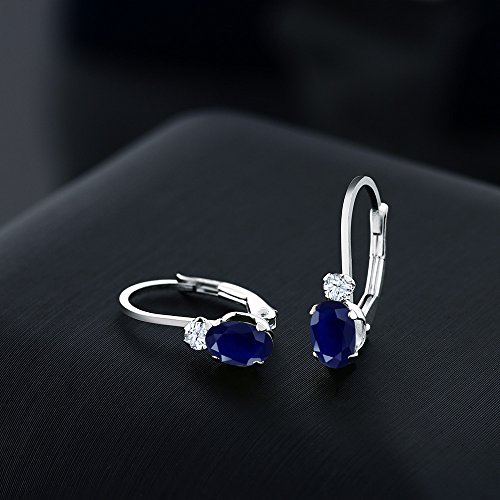 Gem Stone King Drop Leverback Earrings for Women | 925 Sterling Silver | Gemstone Birthstone and White Created Sapphire | Oval 6X4MM and Round 2MM | 3/4 Inch3