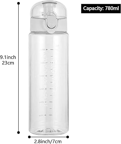 Miniatura 9 de Lizbin Botella de agua deportiva, botella de agua transparente reutilizable sin BPA, botella de agua de plástico a prueba de fugas con correa de