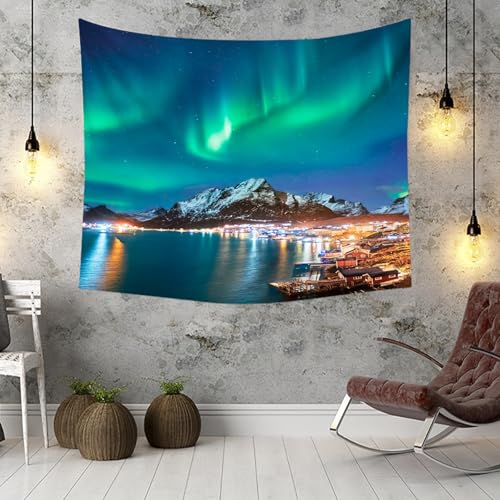 Tapisserie murale aurore et montagnes 200x200 cm pour décoration de chambre