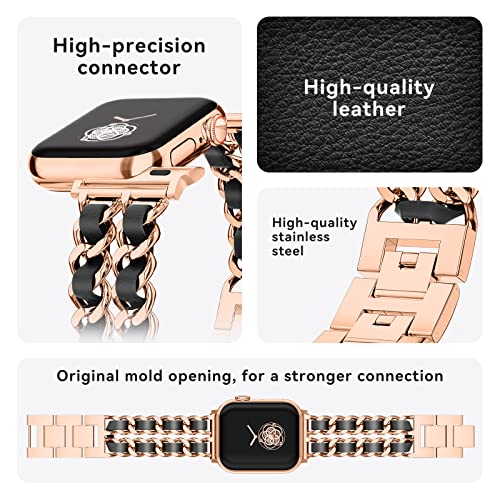 Image of Gold Watch Bands for Women Compatible with Apple Watch Band 38mm 40mm 41mm 42mm 44mm 45mm 46mm 49mm Adjustable Metal Band Cowboy Steel Chain Bracelet for iWatch Series1 /2 /3 /4 /5 /6 /7 /8 /9 /10 /11 /SE