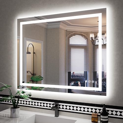 ISKM LED Mirror for Bathroom Lighted Vanity Mirror for Wall Front Lights + Backlit LED Bathroom Mirror Anti-Fog Tempered Glass ETL Listed (Front and Backlit, 40''L x 32''W)