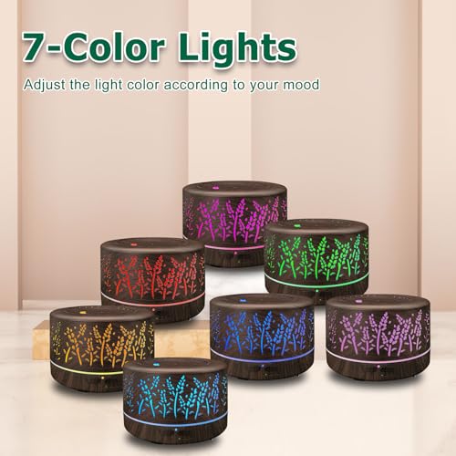 Diffusers for Essential Oils Large Room,600ml Essential Oil Diffusers for Home,Waterless Auto Off 7 Colors Changed 3 Mist Modes,Cool Mist Humidifiers for House Bedroom Decor,Gifts,Dark Wood - Image 6