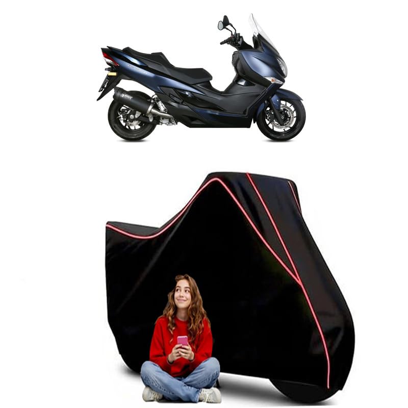 Image of Burgman Street BS6 Scooty Bike Cover Water Resistant Outdoor Use Universal Fit Scooters Motorcycles Heavy Duty UV Protection Dust Rain Scratch Resistant Elastic Bottom Black Blue Piping