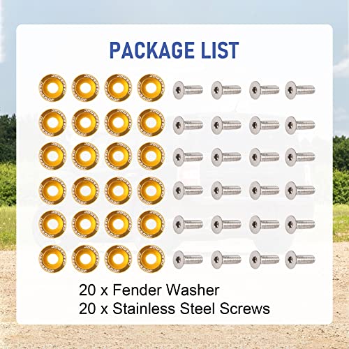 Image of JDMSPEED 20 Pcs Gold CNC Billet Aluminum Fender Washer Engine Bay Dress Up Kit