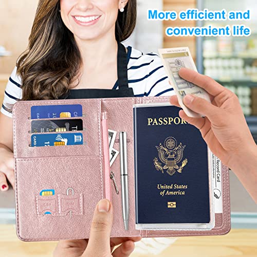 Acdream Passport And Vaccine Card Holder Combo With Zipper Pocket, Cover Wallet, Vaccination Card Slot, Leather Travel Documents Organizer Protector, Rfid Blocking, For Women/Men, Rose Gold #TOP1