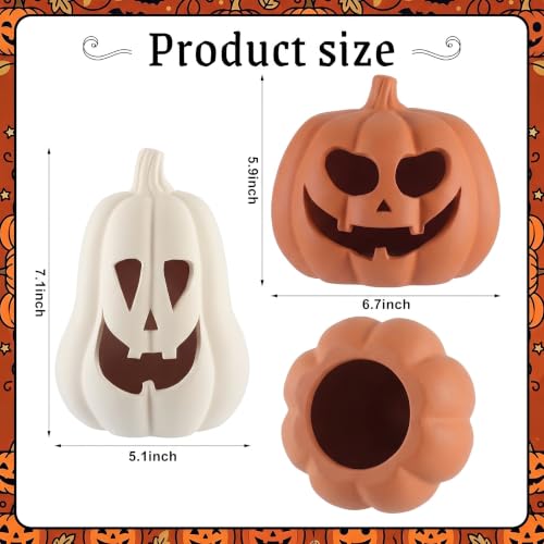 Tioncy Halloween Decor Terracotta Jack O Lantern Pumpkin Decor,Classic - Image 2