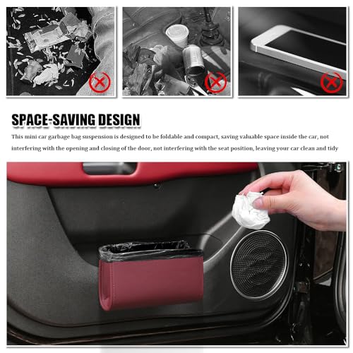 Image of Car Trash Can, Car Garbage Can, Waterproof Litter Auto Trash Can for Travelling, Auto Interior Accessories Foldable Hanging Mini Cars Storage Bag Container Universal Fit Most Cars (Wine Red)