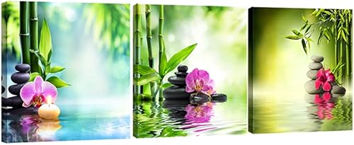 Pyradecor 3 piezas de lienzo de piedra zen spa impresiones de arte de pared pinturas para sala de estar, dormitorio, oficina en casa, decoración