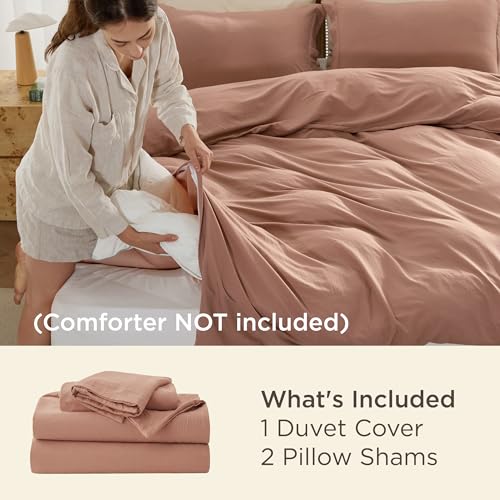 Image of Bedsure Prewashed Duvet Cover Full, Cotton-Like Bedding Set, Mocha Mousse | Ultra Soft, Relaxed Texture, 80 inchx90 inch Breathable Comfort, Hidden Zipper, 8 Corner Ties, Easy Care, OEKO-TEX, Year-Round Use