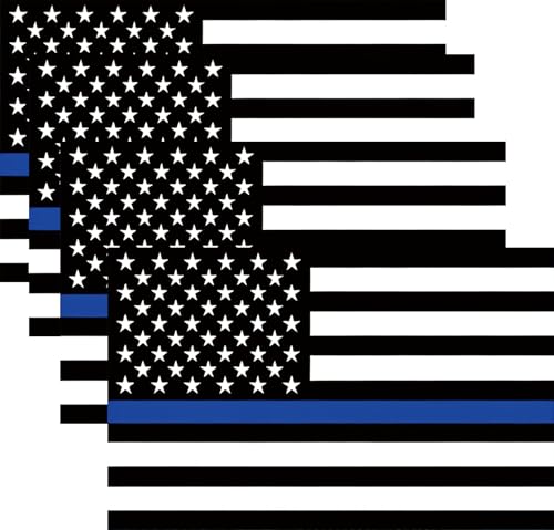 4 PCS US Flag Decal Packs with Thin Blue Line for Cars & Trucks Stickers 5 x 3.1 inch American USA Flag Decal Sticker Honoring Police Law Enforcement Vinyl Window Bumper Tape