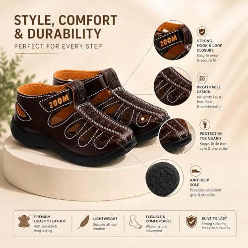 Image of ZOOM Sandals Casual Fisherman Adjustable Sporty Summer Closed Comfortable Toe Sandals with Premium PU Padding For unisex kids-pack of 1(9 Months-4.5 Years)