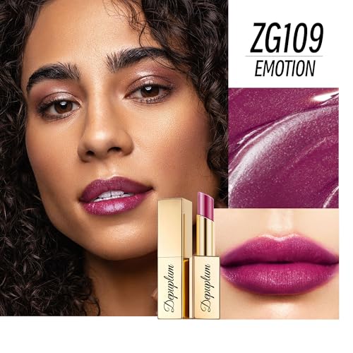 Depuplum Dark Purple Shimmer Lipstick for Women Mulberry Moisture Tinted Lip Balm Nourish Dark Burgundy Lip Gloss Glitter Lip Stick (ZG109 Emotion - Mulberry) — view 3