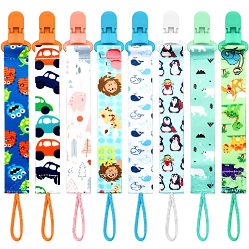 ZOCONE 8 Piezas Cadenas para Chupetes Bebe, Chupete Cuerda Tela Suave Cadena para Chupete con Clip Reutilizable Cadena Chupete Bebe para Niño y Niña Chupetero de Cinta para Evita Chupete Pierda (B)