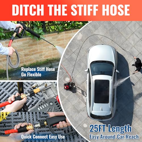 Image of YAMATIC Flexible Pressure Washer Hose 25 FT 1 /4 inch, M22-14mm Females