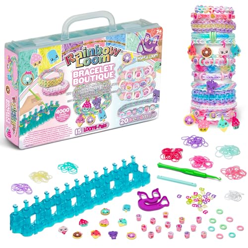 BANDAI - Rainbow Loom Boutique – Coffret Fabrication Automatique de Bracelets Élastiques - Loisir Créatif - Contient 4000 Élastiques, Crochets, Beadmojis, Charms -...