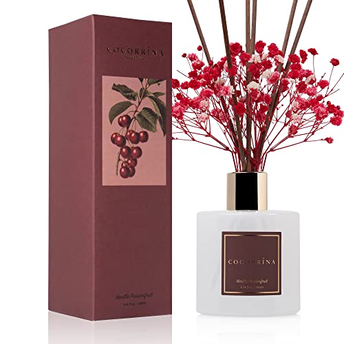 Cocorrina Reed Diffuser Set, 6.7 oz Vanilla Passionfruit Scented Diffuser with Sticks Home Fragrance Essential Oil Reed Diffuser for Bathroom Shelf Decor, Living Room, Large Room, 1pack