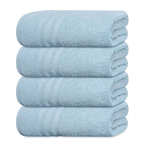 Tens Towels Pack of 4 Soft Bath Towels 100% Cotton 27 x 54 Inches Lightweight & Quick-Dry Ideal for Daily Bathroom Use Practical & Comfortable Sky Blue