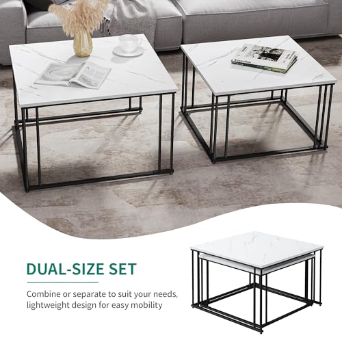 YITAHOME Moderner Couchtisch 2er-Set für Wohnzimmer, weißgraue runde Couchtische aus Holz, Cocktailtische, Beistelltisch mit stabilem Metallrahmen – Bild 6