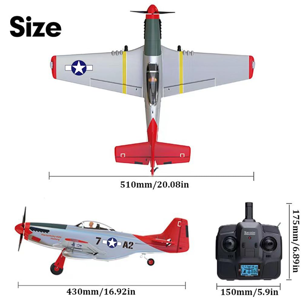 5-Kanal RC-Flugzeug 3D/6G P51D Mustang Ferngesteuerte Flugzeug für Erwachsene und Anfänger, 2,4-GHz Brushless-Motor, Starrflügel-Kunstflug Flugzeug mit Ersatzpropellern und Akku