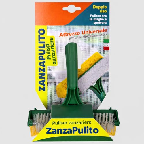 Spazzola Pulisci Zanzariere Doppio Uso con Rullo e Spugna | Attrezzo Universale per Pulizia Profonda | Lavabile e Riutilizzabile | Per Zanzariere Fisse, Scorrevoli e Avvolgibili | Manico Compatibile