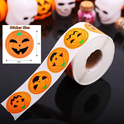 Halloween Pumpkin Label Stickers 500Pcs 1.0 Inch Round Self-Adhesive Stickers Halloween Party Favor Supplies Pumpkin Stickers Roll For Gift Packaging Envelope Baking Cup Lollipop Halloween Decor #TOP6