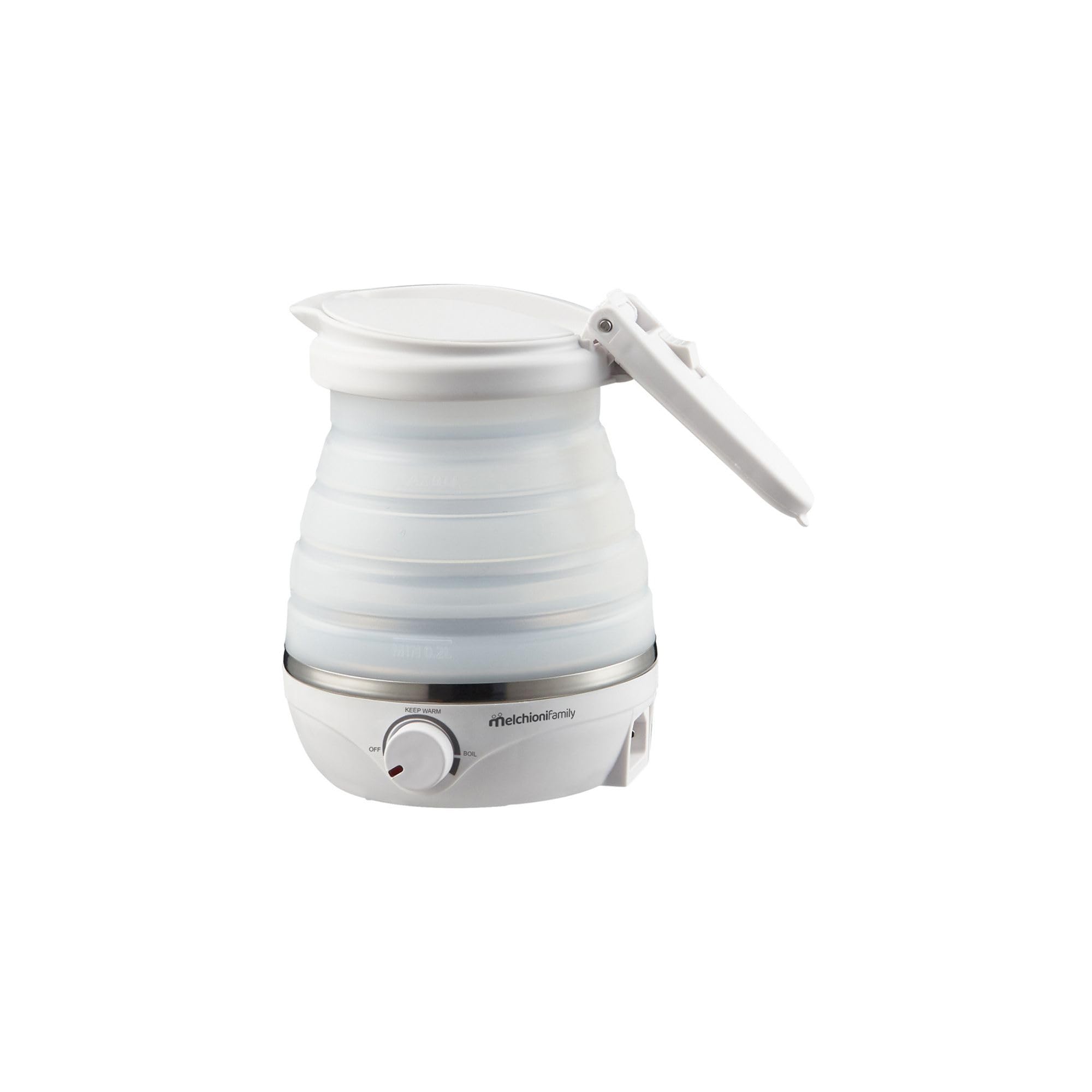 Melchioni Family Mrs KETTLE, Bollitore Elettrico da Viaggio, Piccolo e Pieghevole, Capacità 0.6L, Doppio Voltaggio 220-240V/100-120V, 800W, Perfetto Bollitore Acqua per Viaggi e Uso Quotidiano