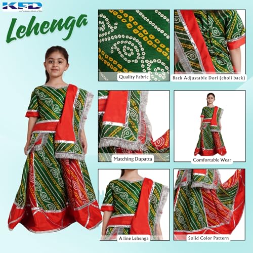 Image of Kaku Fancy Dresses Traditional Radha Costume for Girls - Red & Yellow Lehenga Choli with Dupatta | Indian Mythological Fancy Dress for Janmashtami - 14-17 Years