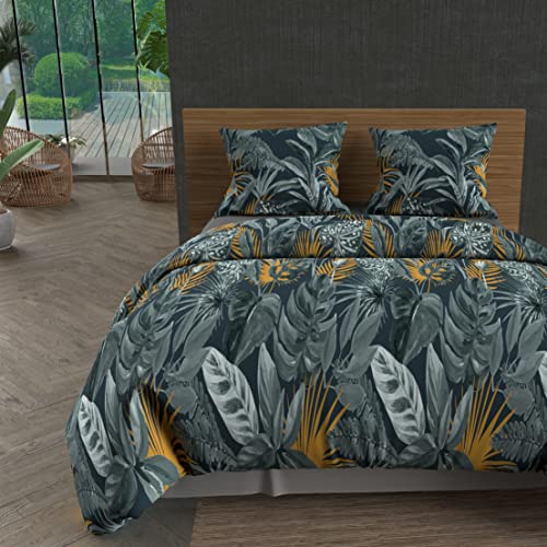 Soleil d'ocre, Duvet Cover Set in 57 Thread Count Cotton 240 x 220 cm Tropic Green, 220 x 240 cm