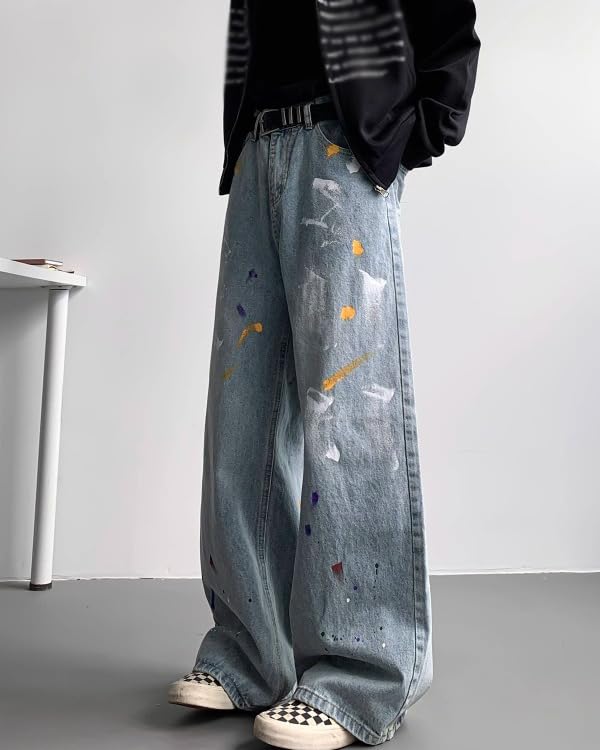 Men's Loose Fit Vintage Tie-Dye Print Trousers Casual Straight Leg Jeans with Pockets2
