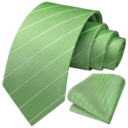 Image of HISDERN Mens Striped Ties Classic Silk Woven Tie and Pocket Square Set Formal Business Necktie Handkerchief for Wedding
