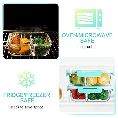 Image of M MCIRCO (WHITE Glass Meal Prep Containers 2 Compartments Portion Control with Upgraded Snap Locking Lids Glass Food Storage Containers, Microwave, Oven, Freezer and Dishwasher (WHITE)
