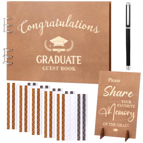 Chunful Libro degli ospiti di laurea in legno con penna adesivi fotografici cartello da tavolo rustico regalo laureato album fotografico laurea firma libro degli ospiti album di memoria per college