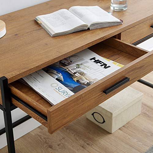 Caffoz-48-Writing-Desk-Study-Computer-Desk-Brown-Mahogany-Laptop-PC-Table-Workstation-with-2-Drawers-for-Home-Office-Storage-Space-Saver