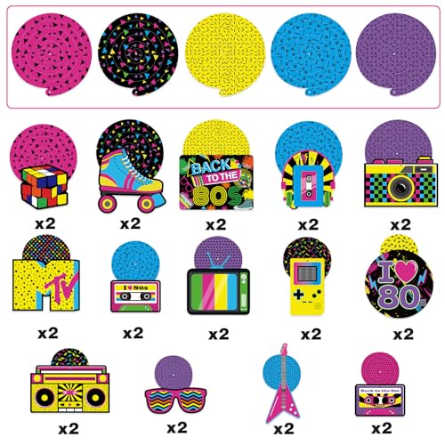 Image of Bessmoso 28PCS 80s Party Decorations - Retro Hanging Swirls & Ceiling Streamers for 1980s Throwback Birthday, Neon Back to The 80's Party Supplies (Pack of 2)