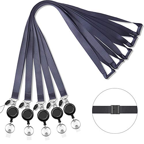 Retractable Lanyard 5 Pack Black Lanyard with Badge Reel Holder Breakaway lanyards with id Holder