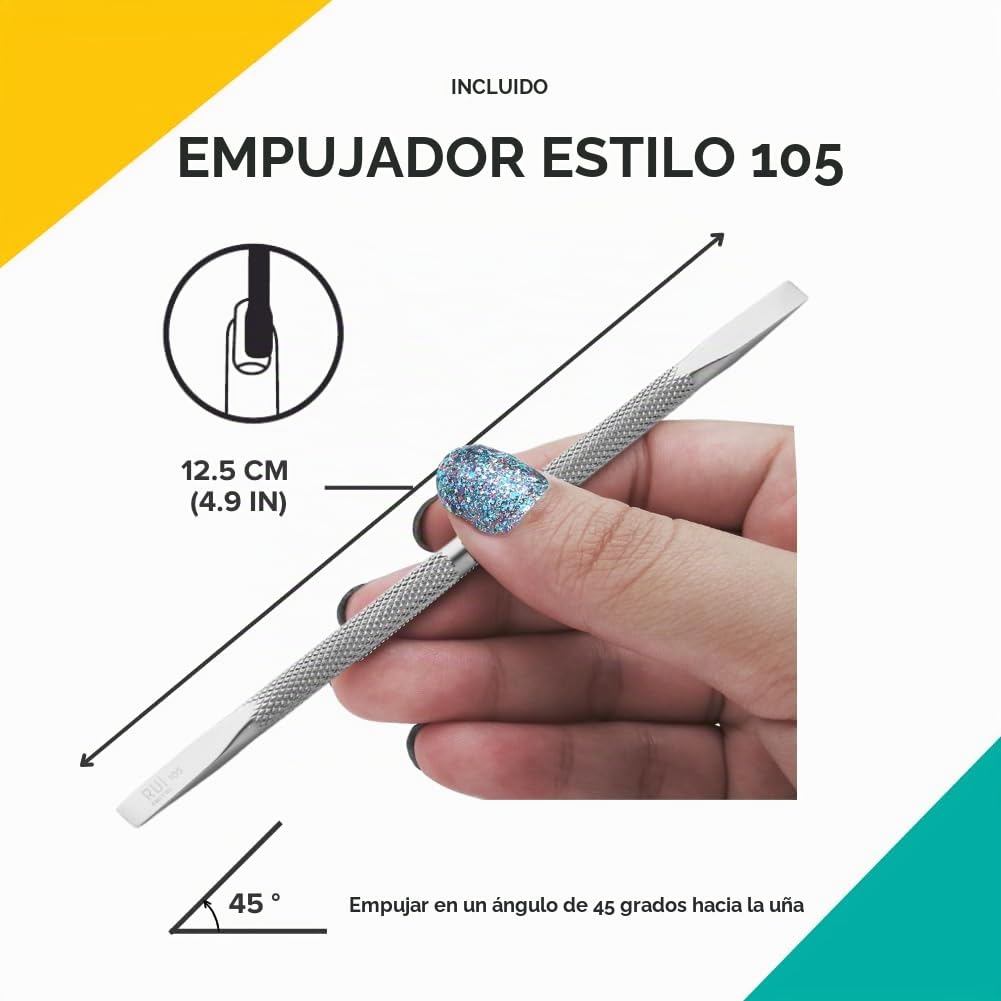 Rui Smiths Kit de Manicura de 8 Piezas de Acero Inoxidable Para el Hogar y el Salón de Belleza con Pinza de Precisión Profesional para Cutículas y Empujador de Metal Estilo nº 105