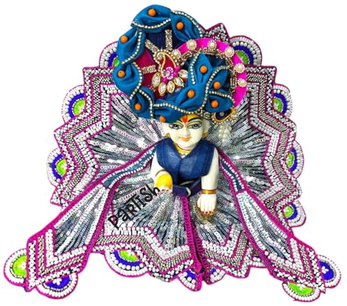 Image of Partish Laddu Gopal Heavy Dress for Janmashtmi with Mukut and Patka l Ladoo Gopal Dress l Bal Gopal l Kanha Ji Thakur Ji Heavy Dress (Size 0, Blue)