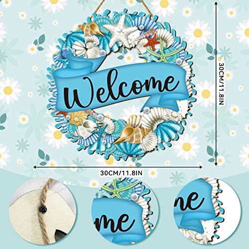 Hello Summer Wreath Sign Ocean Beach Wooden Hanging Wreath Decor Ornament Wood Farmhouse Beach Starfish Door Decor Beach Theme Hanger For Front Door Porch Home Wall Window Indoor Outdoor Decor #TOP1