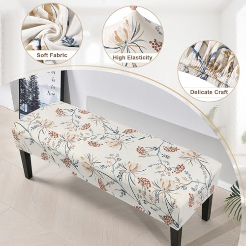 Image of SearchI Dining Bench Cover, Stretch Washable Long Bench Seat Covers, Rectangle Dining Table Bench Slipover for Dining Room Living Room Kitchen(Flower 1)