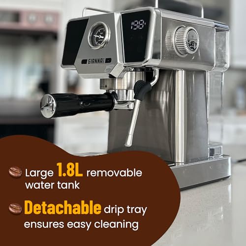 GIANNA Espresso Machine 20 Bar, Compact Espresso Maker with Steam Milk Frother, Stainless Steel Coffee Machine with 60oz Removable Water Tank for Cappuccino, Latte, Silver - Image 6